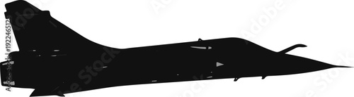 Sleek black fighter jet profile against a white background