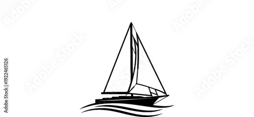 Silhouette of a sailboat with three sails on wavy water
