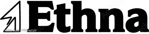 Stylized black abstract symbol adjacent to bold, black serif font spelling "Ethna