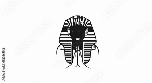 Stylized black and white graphic of a pharaoh with praying hands