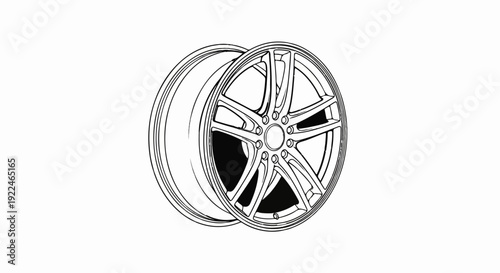 Sleek five-spoke alloy wheel rendered in a minimalist black and white line drawing