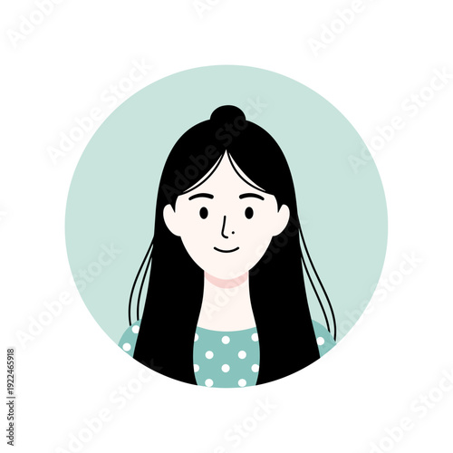 Portrait of a Young Woman with Long Black Hair Wearing a Polka Dot Top