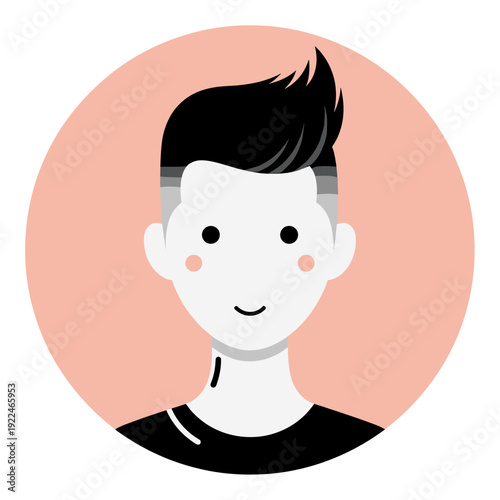 Stylized Profile Portrait of a Young Man with Slicked Hair and Pink Cheeks