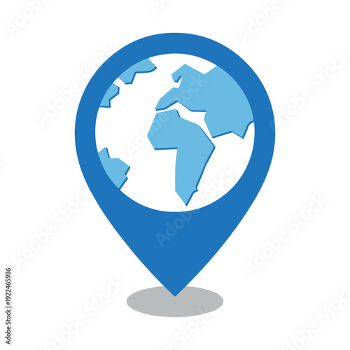 Blue globe map pin icon symbolizes global connectivity and travel