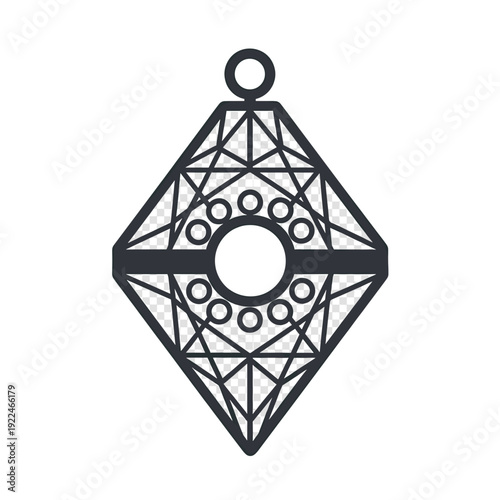 Geometric Metal Pendant with Intricate Lattice Design and Central Circle Accent