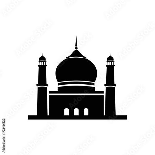 Islamic Mosque Silhouette on White Background architectural structure