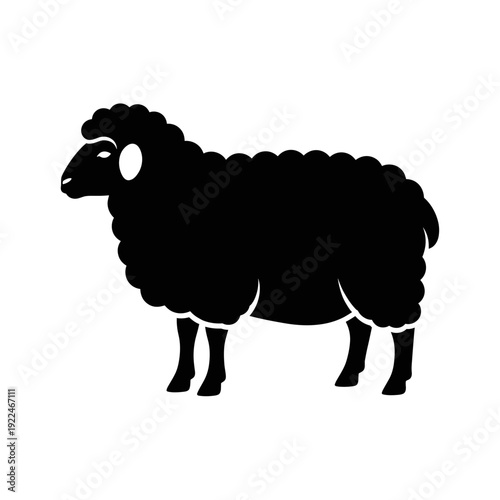 Black Silhouette of a Sheep Standing Against a White Background