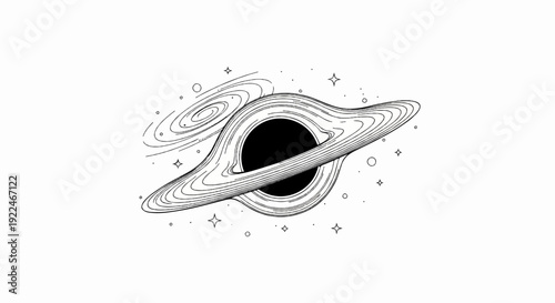 Stylized black hole with swirling cosmic dust and stars