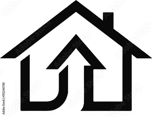 Stylized black house outline with an upward arrow inside