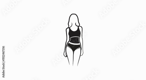 Stylized black and white illustration of a woman in a bikini