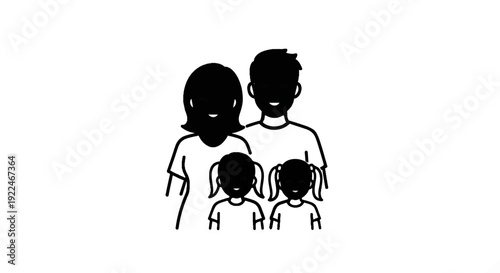 Simple line drawing of a happy family of four