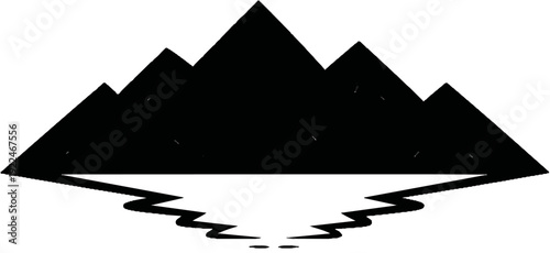 Stylized black mountain range reflected in jagged water
