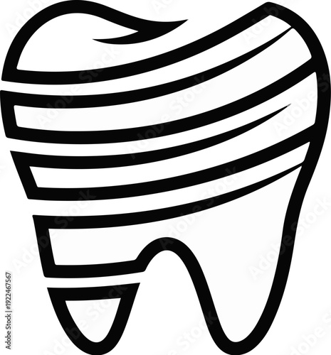 Stylized black and white graphic representation of a human tooth
