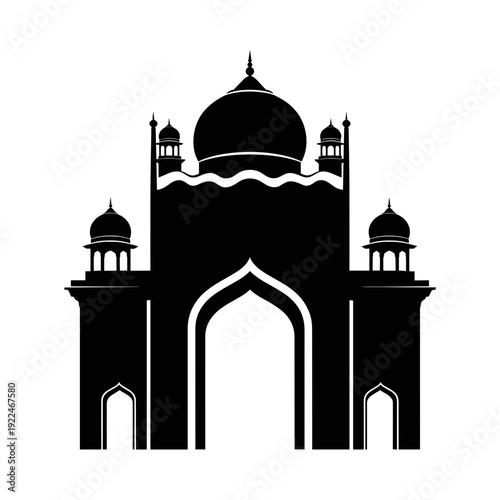 Silhouette of Islamic Architecture with Domed Roof and Arched Entrance