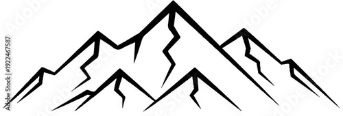 Stylized black and white illustration of jagged mountain peaks