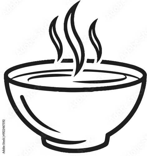 Simple line drawing of a steaming bowl of liquid