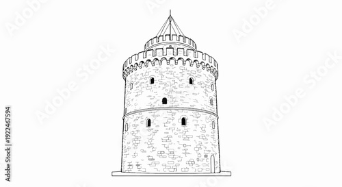 Stone tower with crenellations and a conical roof