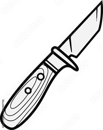 Simple line illustration of a fixed blade knife with a wooden handle