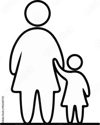 Stylized black outline figures of a taller person holding a smaller person's hand