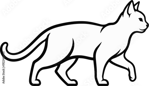 Stylized black outline of a cat walking gracefully to the right