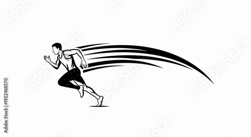 Silhouette of a sprinter in motion with speed lines