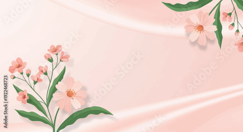 Soft pink floral arrangement on a flowing draped background