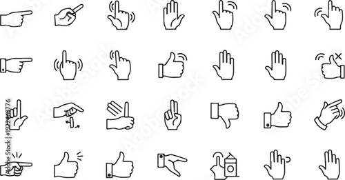 A diverse collection of hand gestures and symbols from various cultures and contexts isolated on white background, Vector