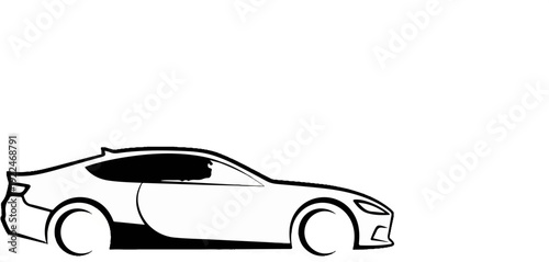 Stylized black and white line art of a sleek, modern sports coupe