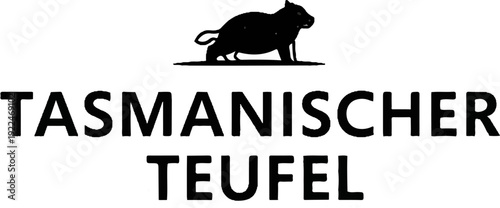 Silhouette of a Tasmanian devil above bold German text