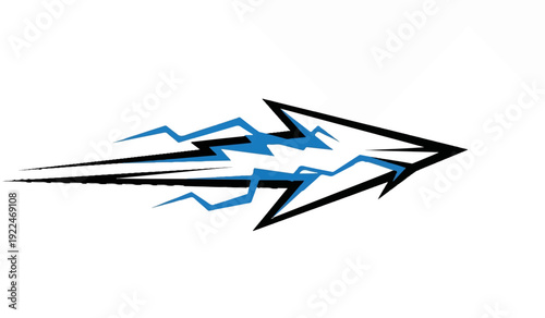 Stylized abstract arrow with blue lightning streaks and motion lines