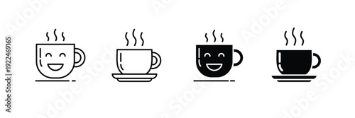 Coffee mug Icon Set – Outline and Solid