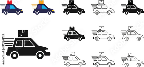 Speeding delivery van carrying a package on its roof