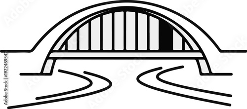 Stylized arch bridge with vertical supports over curving roads below