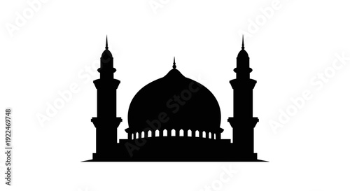 Mosque Silhouette with Dome and Minarets 12.