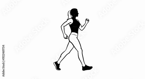 Silhouette of a woman in athletic wear walking with a brisk pace