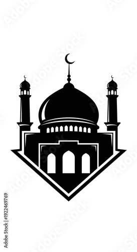 Mosque Silhouette with Dome and Minarets 15.