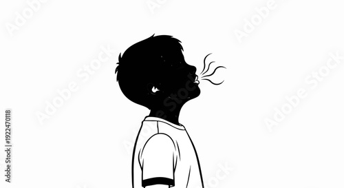 Silhouette of a young child blowing air out
