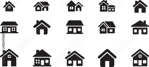 A collection of various house icons showcasing different architectural styles and designs. isolated on white background, Vector