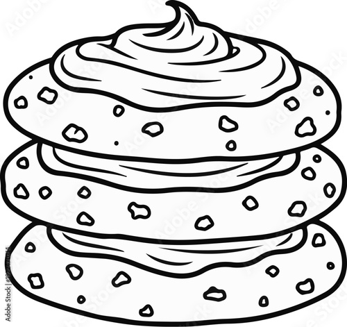 Stacked cookies with swirls of creamy frosting between layers