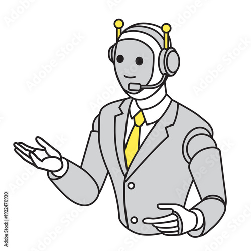 スーツ姿のAIロボットが案内するイラスト