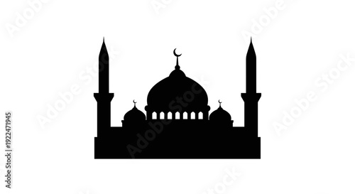 Mosque Silhouette with Domes and Minarets.