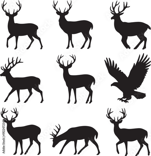 Silhouettes of different Deers and Elks