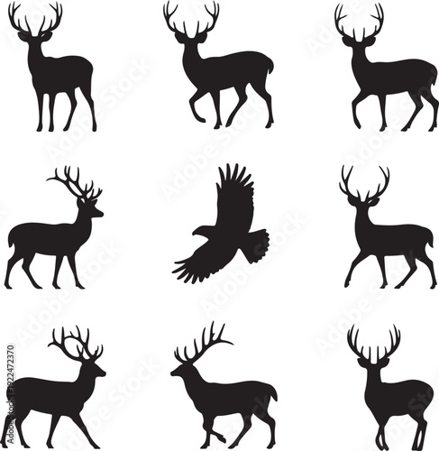 Silhouettes of different Deers and Elks