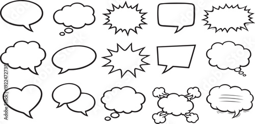 Foto Collection of various comic book style speech bubbles and thought clouds