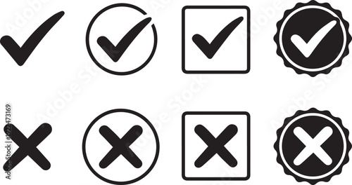 Checkmarks and cross marks icons