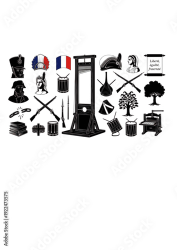 Guillotine Revolution Vector Set - Black Silhouette Illustrations, French History Graphics, Revolutionary , Historical Era Design Elements
