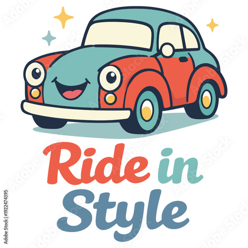 Cute smiling cartoon car with happy face and colorful design isolated for fun and stylish transportation themes