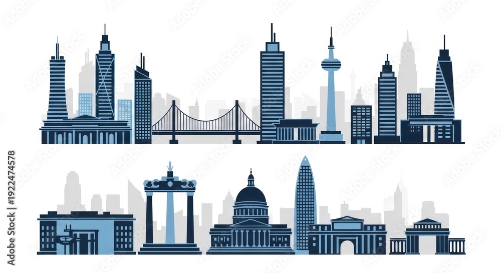Fototapeta premium Urban skyline illustration modern cityscape with buildings and architecture