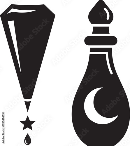 Mehndi cone with star and crescent moon perfume bottle silhouette vector for beauty and traditional body art illustration
