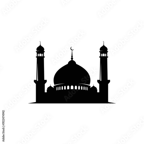Mosque Silhouette with Minarets and Dome 11.